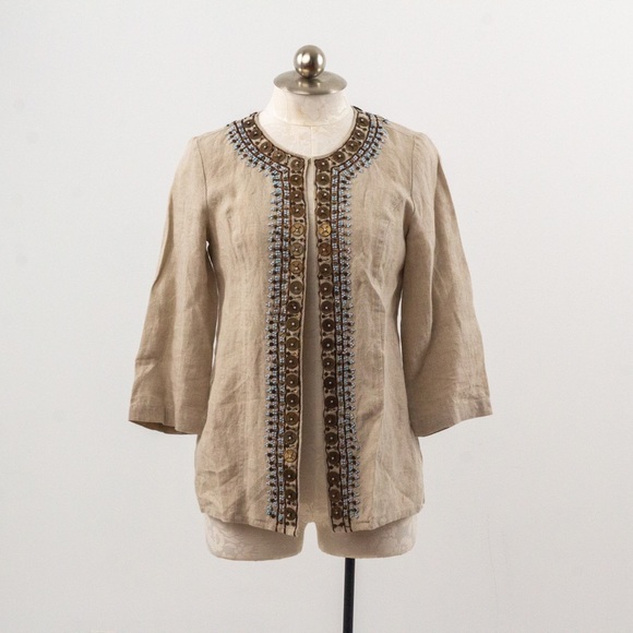 Chico's XS S Linen Embellished Blazer Jacket Layer - Picture 4 of 12